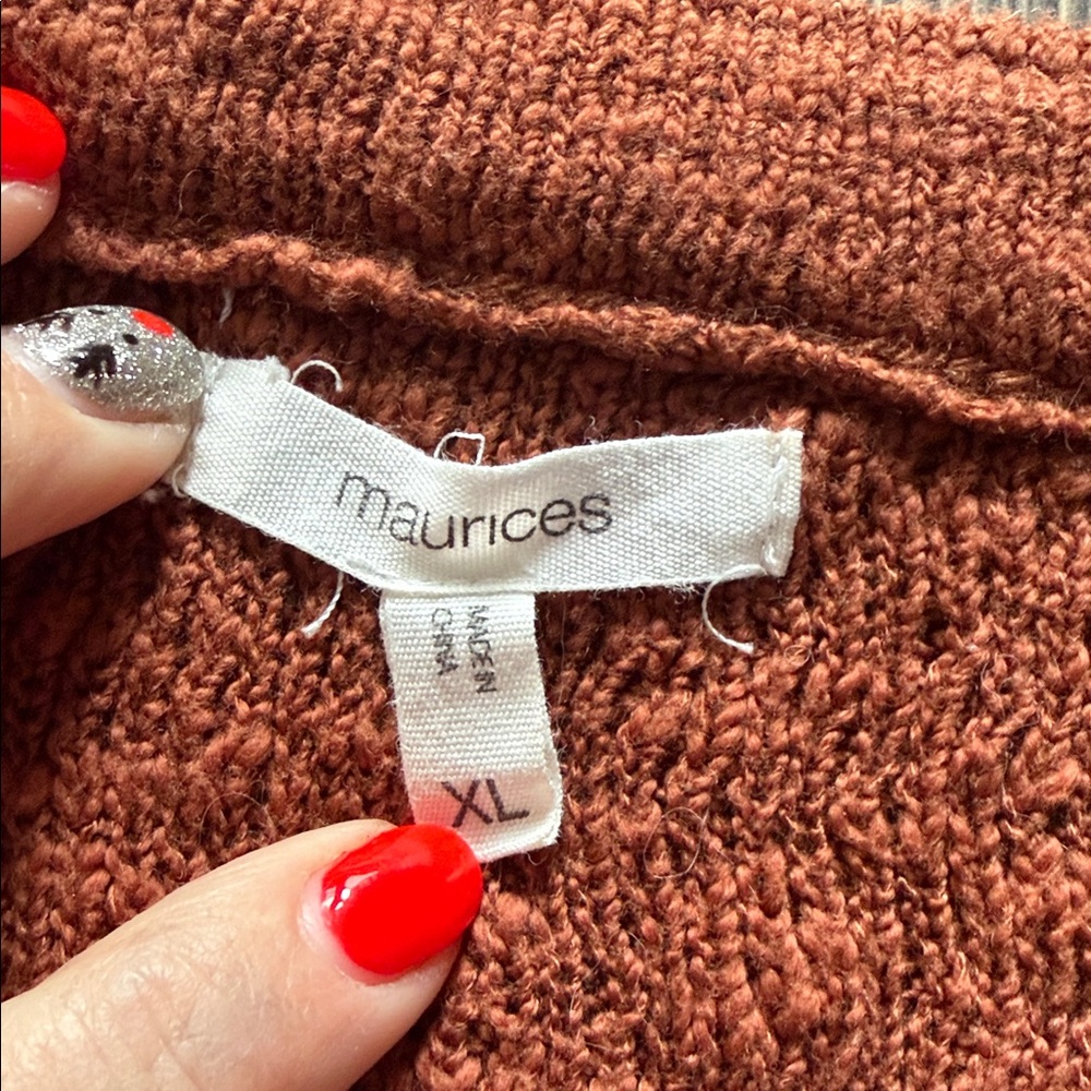 Maurices Women's Rust V-Neck Sweater with Button Details - Picture 2 of 8